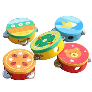 Wooden Baby Handbells Drum Toy Kids Music Sound Hand Bells Cartoon Primt Children Musical Instrument  Educational Toys Baby Bell