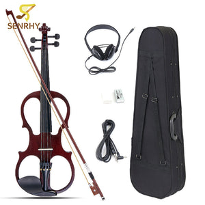 Senrhy 4/4 Electric Violin Fiddle Stringed Instrument Basswood with Fittings Cable Headphone Case For Music Lovers Beginners