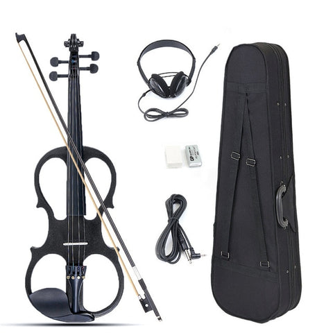 Senrhy 4/4 Electric Violin Fiddle Stringed Instrument Basswood with Fittings Cable Headphone Case For Music Lovers Beginners