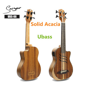 Electric Solid Acacia Ukulele Bass Fretless 30 Inches Ubass Guitar 30 Inches 4 Strings Mini UKU Electro Guitars Pickup Sculpture