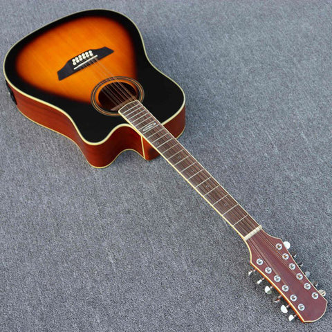 12 string sunburst color acoustic electric guitar 41 inch with electric EQ tuner function acoustic guitar