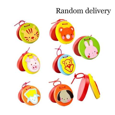Children Musical Instrument Handbells Baby Drum Hand Bells Kids Music Sound Toy Cartoon Primt Educational Toys Baby Wooden Bells