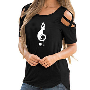 Musical Note Pattern print Streetwear tshirt Women Funny female T-shirt entertainment t Shirt Summer Cotton Tees