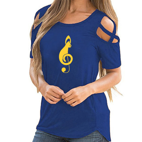 Musical Note Pattern print Streetwear tshirt Women Funny female T-shirt entertainment t Shirt Summer Cotton Tees