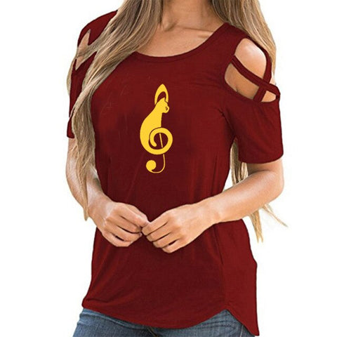 Musical Note Pattern print Streetwear tshirt Women Funny female T-shirt entertainment t Shirt Summer Cotton Tees