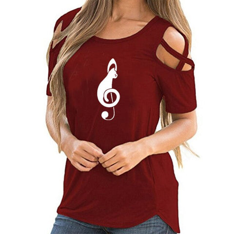 Musical Note Pattern print Streetwear tshirt Women Funny female T-shirt entertainment t Shirt Summer Cotton Tees