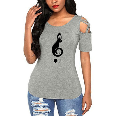 Musical Note Pattern print Streetwear tshirt Women Funny female T-shirt entertainment t Shirt Summer Cotton Tees