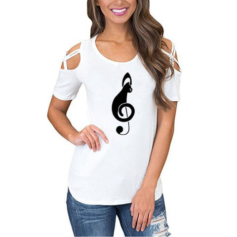 Musical Note Pattern print Streetwear tshirt Women Funny female T-shirt entertainment t Shirt Summer Cotton Tees