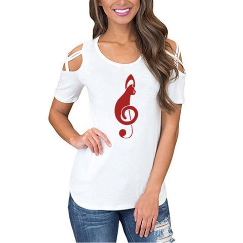 Musical Note Pattern print Streetwear tshirt Women Funny female T-shirt entertainment t Shirt Summer Cotton Tees
