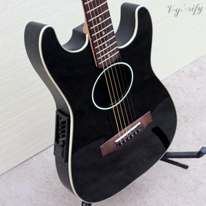 39inch black color ST electric neck round back acoustic guitar with electric pickup 6 string guitarra acustica  folk guitar