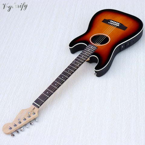 39inch black color ST electric neck round back acoustic guitar with electric pickup 6 string guitarra acustica  folk guitar