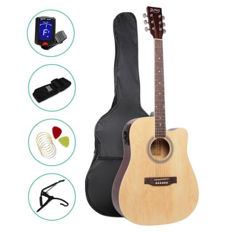 41 Inch 5 Band EQ Electric Acoustic Guitar Full Size Natural Wood Kids Musical Learning Instrument with Bag Adjustable Truss Rod