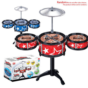 Kids Simulation Musical Instrument Toy 3 Drums Jazz Drum Kit with Drumsticks Musical Shelf Educational Learning Toy for Children