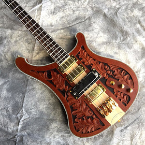 Custom shop custom electric guitar, 4string bass, matte brown, laser engraving, any shape and color can be done. Free transporta