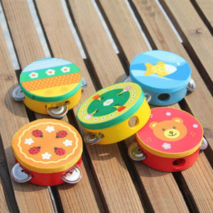 Children Musical Instrument Handbells Baby Drum Hand Bells Kids Music Sound Toy Cartoon Primt Educational Toys Baby Wooden Bells