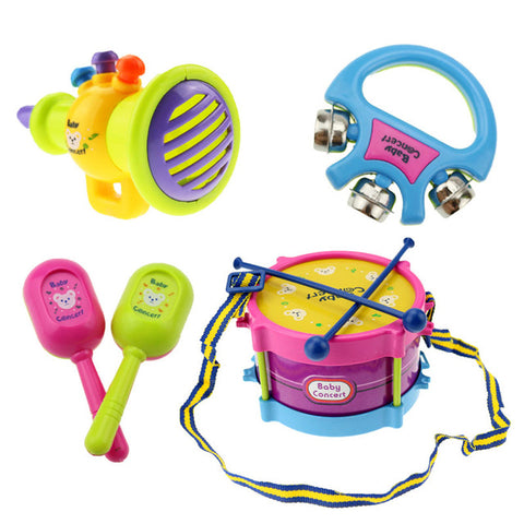 5Pcs Children Drum Trumpet Toy Music Percussion Instrument Band Kit Early Learning Educational Toy Baby Kids Children Gift Set